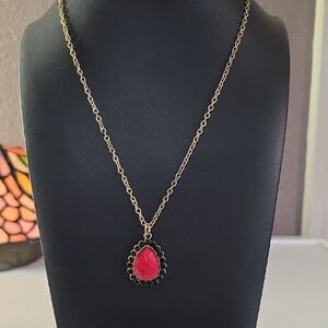 Vintage Acrylic Red And Black Teardrop Pendant